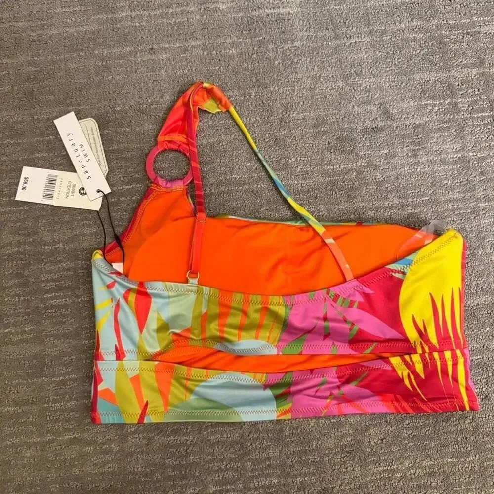 Sanctuary Swim Colorful One Shoulder O Ring Swim Bikini Top XL NWT